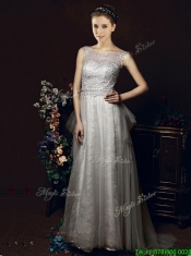 Exclusive See Through Belted Brush Train Prom Dresses in Tulle