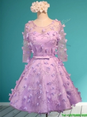 Exclusive See Through Scoop Half Sleeves Dama Dresses with Appliques and Belt