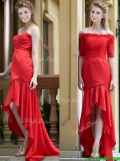 Exquisite Off the Shoulder Half Sleeves Dama Dresses with Lace