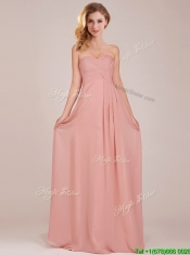 Fashionable Empire Chiffon Ruched Long Prom Dresses in Peach