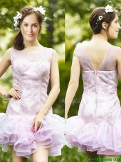 Fashionable Laced and Ruffled Short Dama Dresses in Lavender