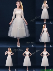 Fashionable Tea Length Scoop Prom Dresses with Lace and Appliques