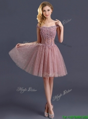 Gorgeous Off the Shoulder Cap Sleeves ama Dresses with Appliques