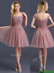 Gorgeous Off the Shoulder Cap Sleeves ama Dresses with Appliques