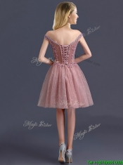 Gorgeous Off the Shoulder Cap Sleeves ama Dresses with Appliques