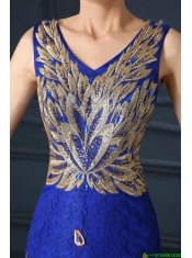 Gorgeous V Neck Appliques and Beading Prom Dresses in Royal Blue