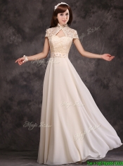Hot Sale High Neck Champagne Dama Dresses with Appliques and Lace
