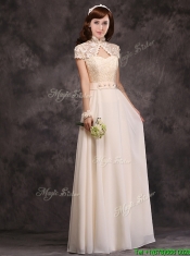 Hot Sale High Neck Champagne Dama Dresses with Appliques and Lace