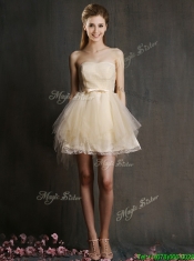 Hot Sale Mini Length Tulle Dama Dresses with Belt