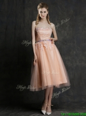 Hot Sale Strapless Peach Dama Dresses with Sashes and Lace