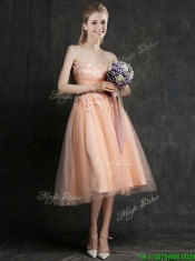 Hot Sale Strapless Peach Dama Dresses with Sashes and Lace