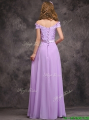 Latest Off The Shoulder Long Dama Dresses with Hand Made Flowers