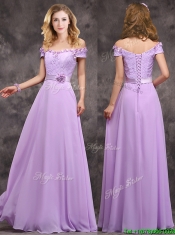 Latest Off The Shoulder Long Dama Dresses with Hand Made Flowers