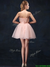 Lovely Baby Pink Short Prom Dresses with Bowknot and Hand Made Flowers