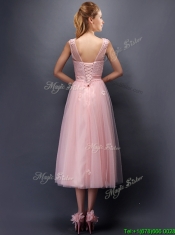 Lovely Hand Made Flowers and Applique Scoop Dama Dresses in Baby Pink