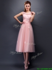 Lovely Hand Made Flowers and Applique Scoop Dama Dresses in Baby Pink