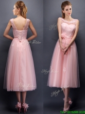 Lovely Hand Made Flowers and Applique Scoop Dama Dresses in Baby Pink