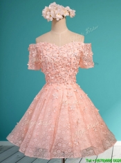 Lovely Off the Shoulder Short Sleeves Dama Dresses with Appliques and Beading
