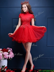 Luxurious High Neck Short Sleeves Dama Dresses with Appliques and Beading