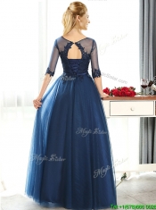 Luxurious See Through Scoop Half Sleeves Dama Dresses with Lace and Belt