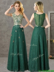 Luxurious V Neck Dark Green Dama Dresses with Appliques and Beading