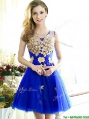 Modest V Neck Short Dama Dresses with Rhinestone and Appliques