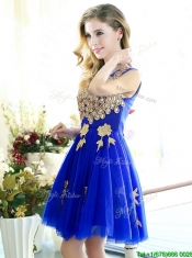 Modest V Neck Short Dama Dresses with Rhinestone and Appliques