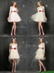 Most Popular V Neck Short Dama Dresses with Belt and Ruffled Layers