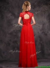 New Arrivals Applique and Laced High Neck Prom Dresses in Red