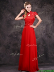 New Arrivals Applique and Laced High Neck Prom Dresses in Red