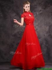 New Arrivals Applique and Laced High Neck Prom Dresses in Red