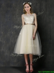 New Arrivals Knee Length Champagne Dama Dresses with Lace