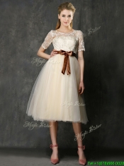 New Arrivals Knee Length Champagne Dama Dresses with Lace