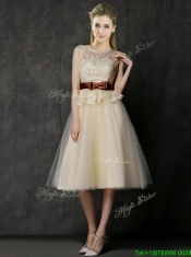 New Arrivals Knee Length Champagne Dama Dresses with Lace