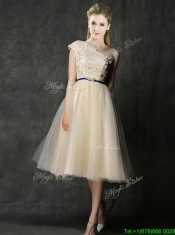 New Arrivals Knee Length Champagne Dama Dresses with Lace