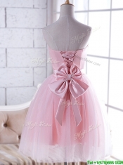 New Arrivals Strapless Baby Pink Dama Dresses with Handcrafted Flower
