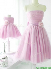 New Arrivals Strapless Baby Pink Dama Dresses with Handcrafted Flower