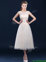 New Arrivals Tea Length Tulle Dama Dresses in Champagne