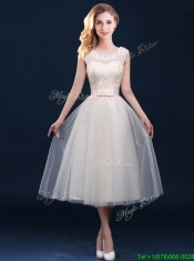 New Arrivals Tea Length Tulle Dama Dresses in Champagne