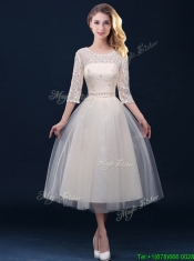 New Arrivals Tea Length Tulle Dama Dresses in Champagne