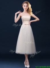 New Arrivals Tea Length Tulle Dama Dresses in Champagne