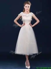 New Arrivals Tea Length Tulle Dama Dresses in Champagne
