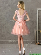 New Style Bateau Peach Short Dama Dresses with Lace