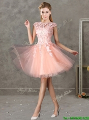 New Style Bateau Peach Short Dama Dresses with Lace