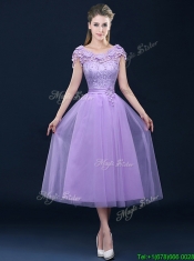 New Style Cap Sleeves Lavender Dama Dresses with Lace and Appliques