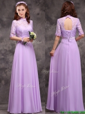 Perfect High Neck Handcrafted Flowers Dama Dresses with Half Sleeves