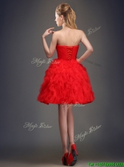 Perfect Really Puffy Red Prom Dresses with Beading and Ruffles