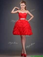 Perfect Really Puffy Red Prom Dresses with Beading and Ruffles