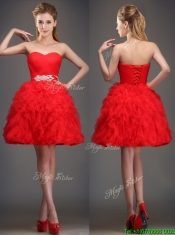 Perfect Really Puffy Red Prom Dresses with Beading and Ruffles