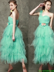 Popular One Shoulder Prom Dresses with Ruffled Layers and Hand Made Flowers